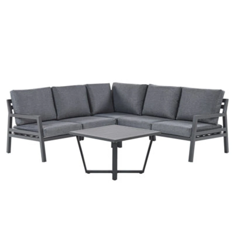 Image of Beliani Garden Corner Sofa With Table 5 Seater Vizzini Metal Grey