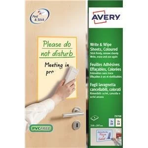 image of Original Avery A4 Write And Wipe Colour Mix Pack of 4 Sheets