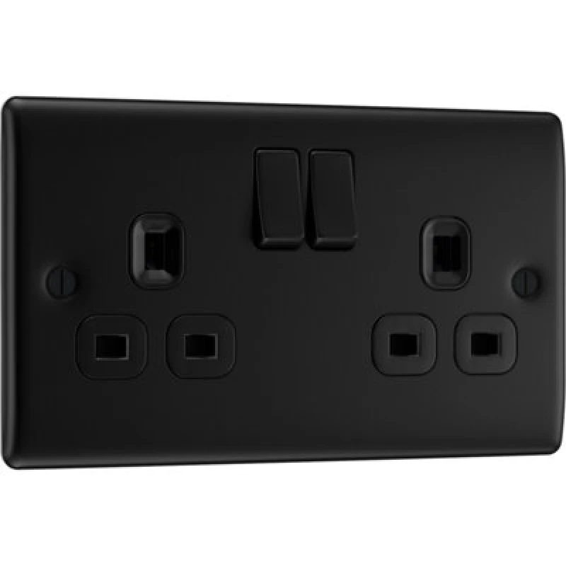 Image of BG Electrical Bg Nexus 13A Double Switched Socket, Matt Black Inserts