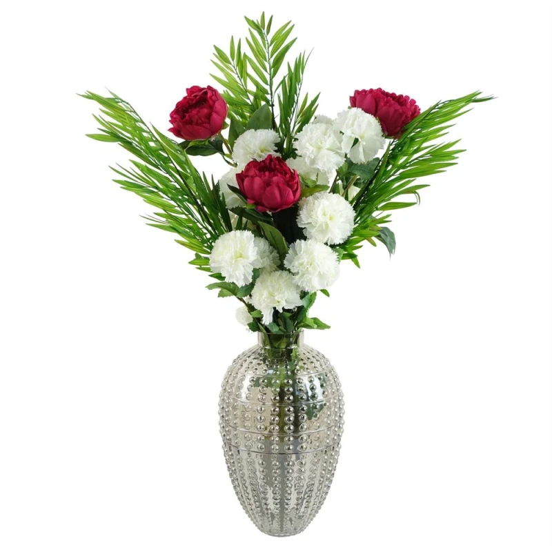 Image of Leaf Premium 85cm White Carnation Pink Peony & Fern in Glass Vase - Artificial Flower Arrangement - High-Quality and Stunning Display