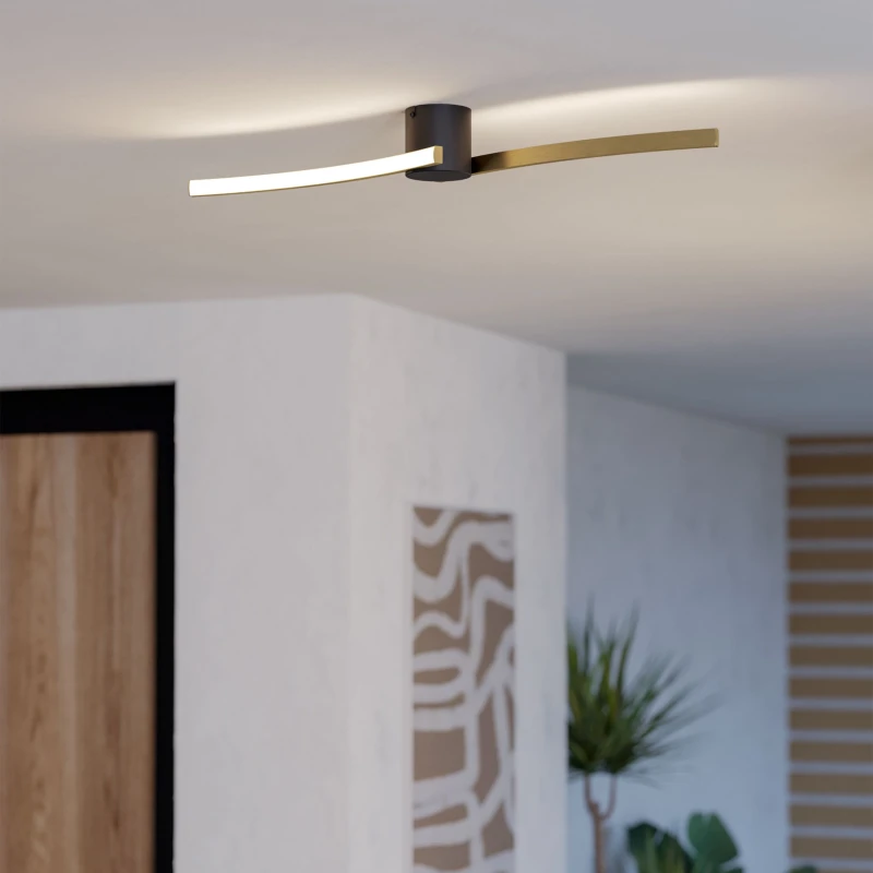 Image of EGLO Eglo Aieta Black & Brushed Brass Minimalist Ceiling Light in Brown Brown One Size Unisex 9008606316106