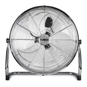 image of Tower T662000 Metal High-Speed Velocity Floor Fan with Adjustable Tilt, 18, 100W, Chrome