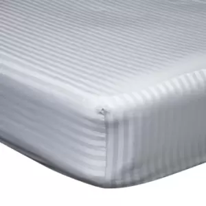 image of Belledorm 540 Thread Count Satin Stripe Extra Deep Fitted Sheet (Double) (Platinum)