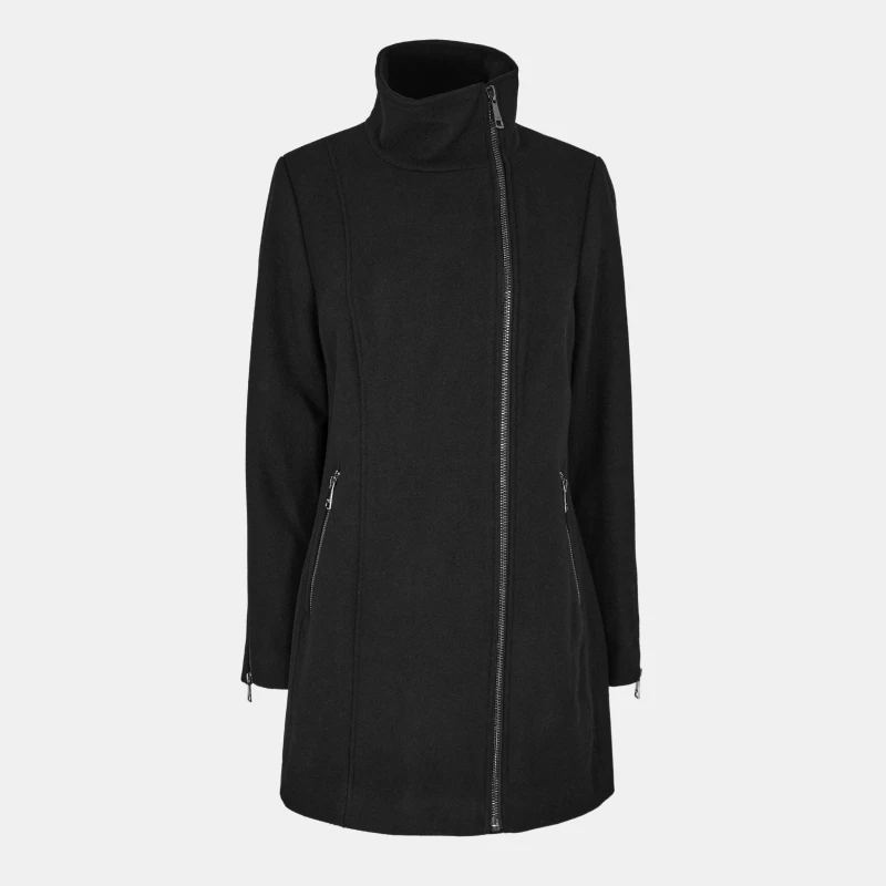 Image of DKNY Womens Zipped Structured Overcoat Black female 8 (XS)