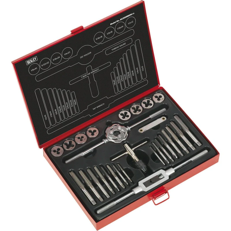 Image of Loops 28pc Imperial Tap & Split Die Set - 1/8 to 1/2" - Manual Bar & Socket Threading Multi