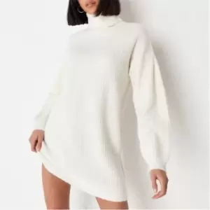 Missguided Recycled Roll Neck Knit Jumper Dress - Cream