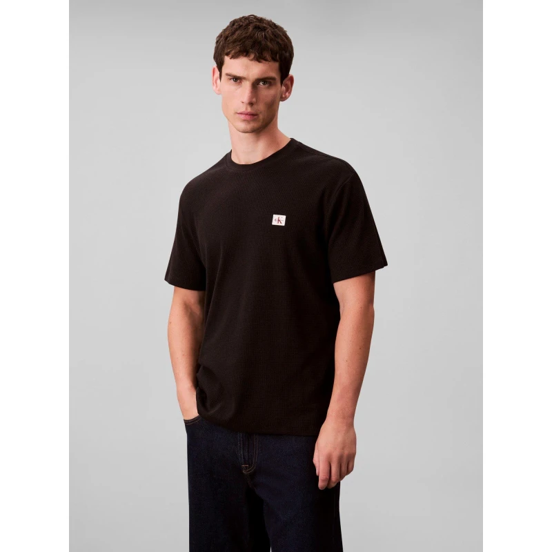 Image of Calvin Klein Jeans Mens Regular Fit Waffle T-Shirt Black male S