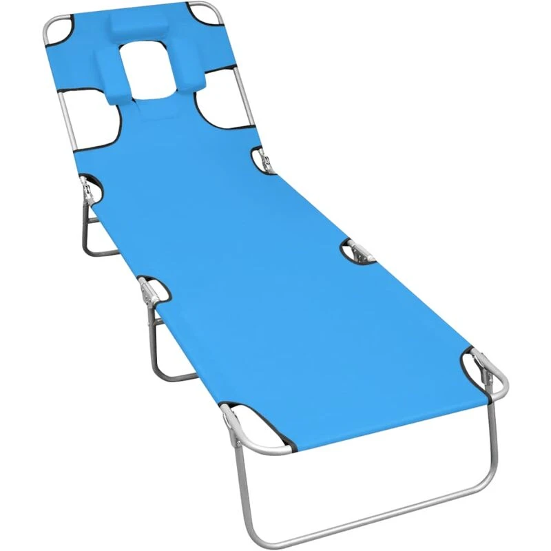 Image of VIDAXL Folding Sun Lounger with Head Cushion Steel Turqoise Blue Vidaxl 8720286072820