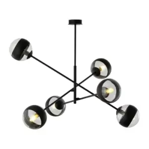 image of Emibig Linear Black Multi Arm Pendant Ceiling Light with Clear,Black Glass Shades, 6x E14