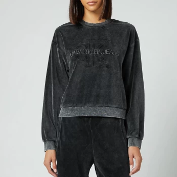 Image of Calvin Klein Jeans Womens Wash Velvet Sweatshirt - CK Black - L