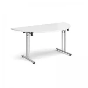 image of Semi circular folding leg table with silver legs and straight foot