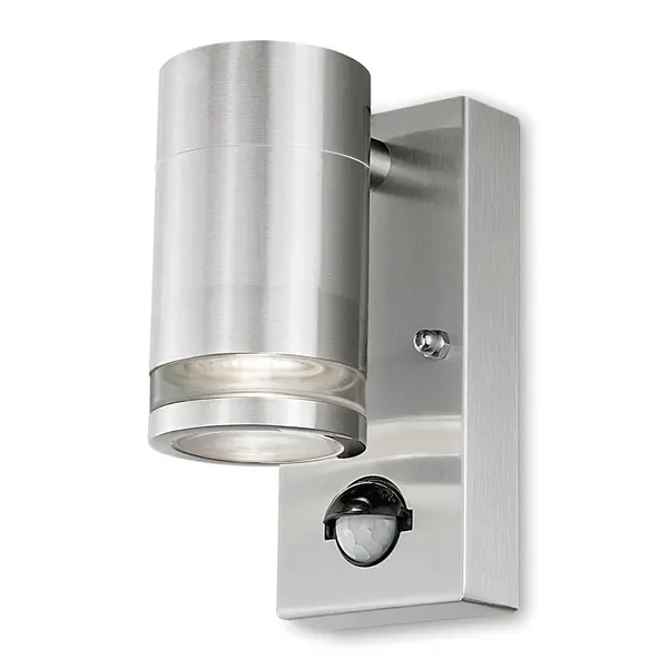 image of 4lite Marinus GU10 Single Direction Outdoor Wall Light with PIR - Stainless Steel (Single)