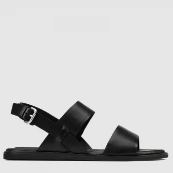 image of Clarks Womens Karsea Strap Leather Flat Sandals - Black - UK 4