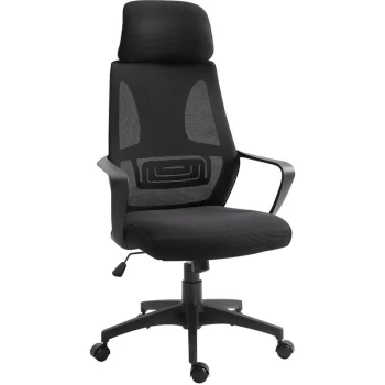 image of Mesh Back Ergonomic Office Chair w/ Footrest 5 Wheels Armrests Black - Vinsetto