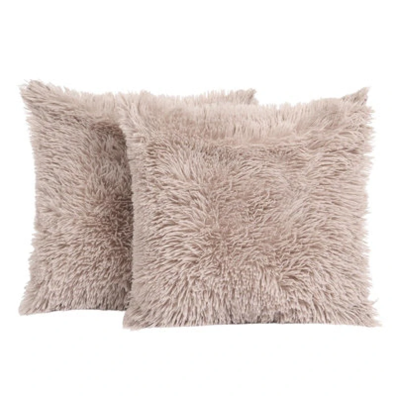 Image of OHS OHS Set of 2 Fluffy Shaggy Square Cushion Covers in Natural Size: 45cm x 45cm Natural 45cm x 45cm Unisex 5027434191604