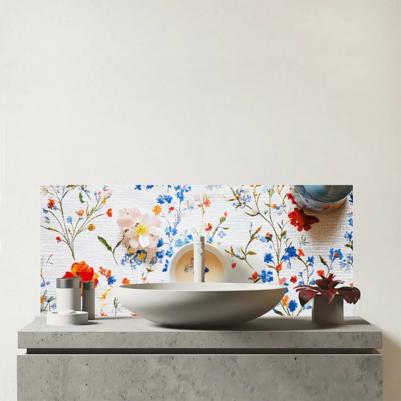 Image of Warren Reed - Designer Time For Tea Glass Bathroom Splashback Multicolor Unisex