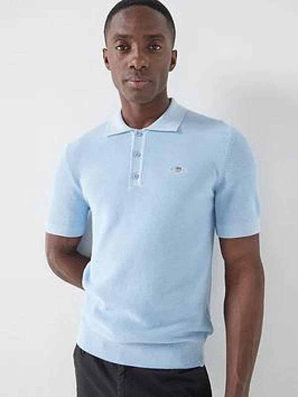 Image of Gant Micro Textured Cotton Polo Shirt Fresh Blue XL