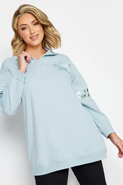 Image of Yours Varsity Half Zip Sweatshirt Blue