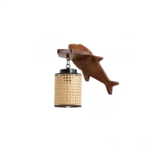 Image of Bal?k ceviz rattan abajurlu aplik Light Brown Wall Lamp