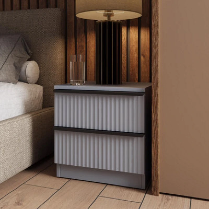 Image of FWStyle FWStyle 2 Drawer Grey Bedside Chest Table Ripple Effect Grey One Size Unisex 5056413123411
