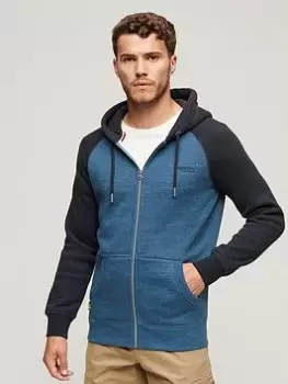 Image of Superdry Essential Baseball Raglan Zip Hoodie - Blue Size M, Men