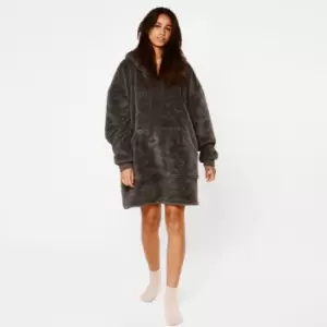 Image of Sienna Adult Teddy Lurex Blanket Hoodie Charcoal