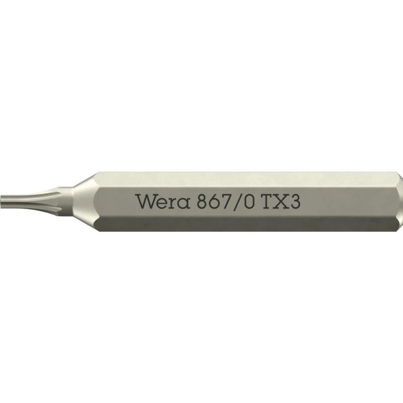 Image of Wera 867/0 4mm Hex Drive Micro Torx Screwdriver Bits T3 30mm Pack of 1 5058129001