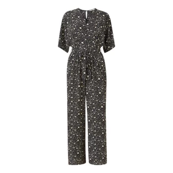 image of Yumi Black Ditsy Floral Jumpsuit - Black