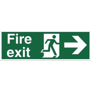 image of Stewart Superior SP121SAV Self Adhesive Vinyl Sign 450x150mm Fire Exit Right Arrow