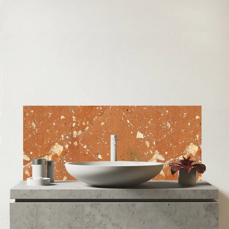 Image of Warren Reed - Designer Pale Terracotta Quartz Effect Glass Bathroom Splashback in Pink Pink Unisex
