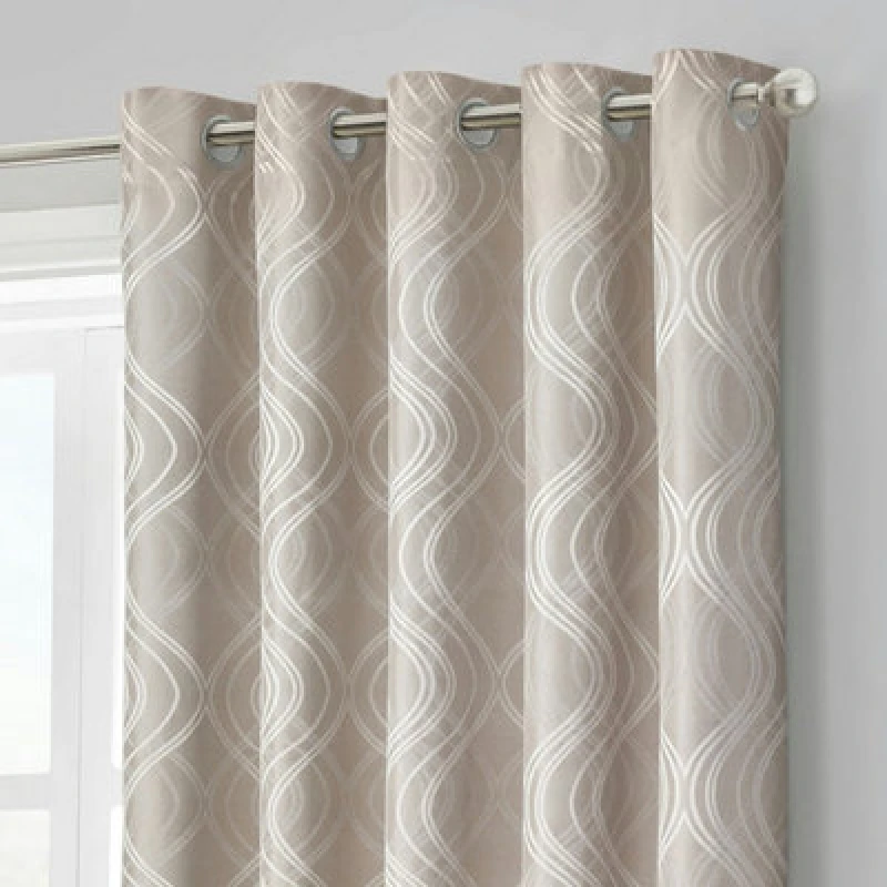 Image of Velosso Clarissa Jacquard Ready Made Eyelet Curtains - Beige