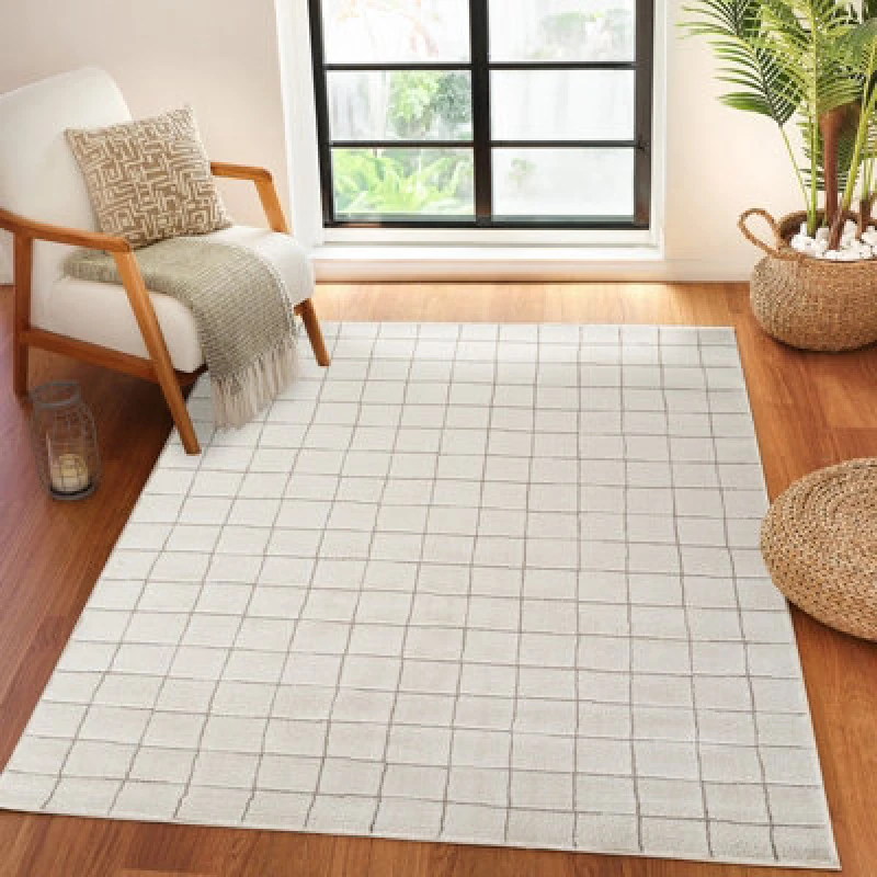 Image of Livabliss Our Pnw Home-Cascade Ivory Brown Modern High Pile Living Dining Rug Size: 160cm x 215cm Ivory Unisex 160cm x 215 cm