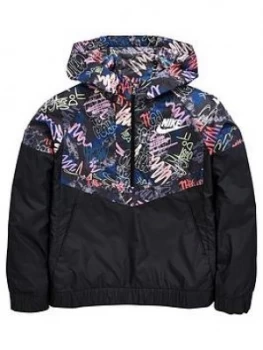 Image of Nike Older Girl Scribble Print Windrunner Jacket Black Size Xs6 8 Years Women