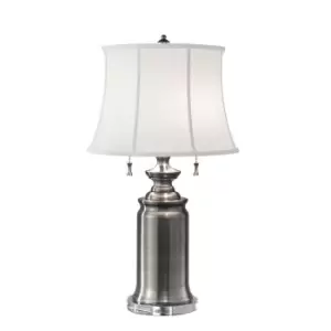 Image of 2 Bulb Twin Table Lamp True White Cotton Linen SHade Antique Nickel LED E27 60W