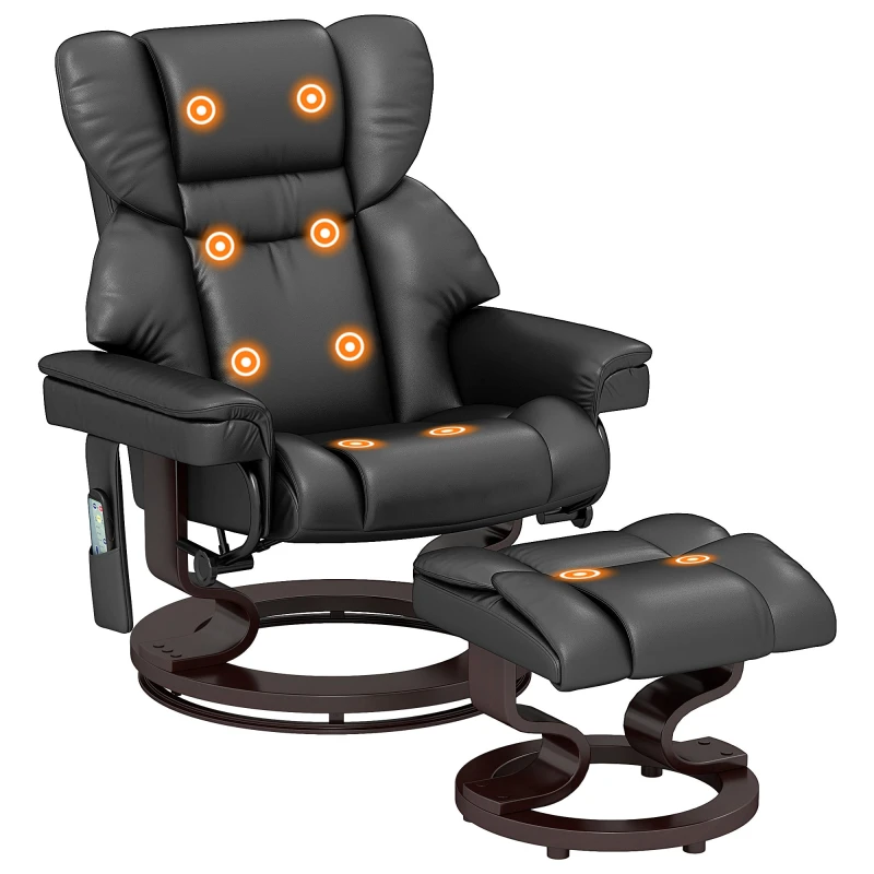 Image of HOMCOM Massage Recliner Chair with Footstool and Adjustable Backrest Black