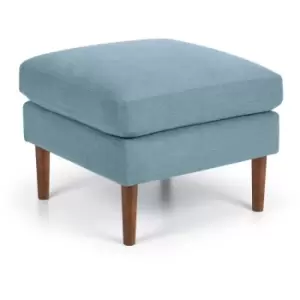 Image of Square Ottoman Footstool Blue Velvet Fabric Upholstered - Orpha
