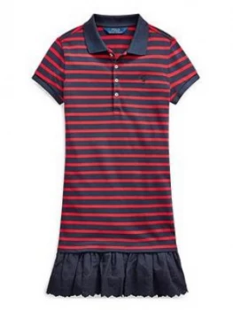 Image of Ralph Lauren Girls Stripe Polo Ruffle Hem Dress, Red, Size 7 Years, S, Women