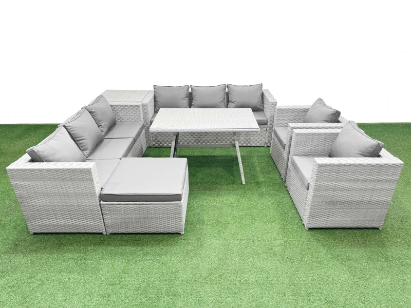Image of Fimous 9 Seater Garden Furniture Set PE Ratten Garden Sofa Set Side Table in Light Grey Light Grey Unisex