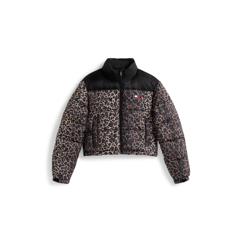 Image of Tommy Jeans Womens Cropped Short Puffer Jacket Leopard Aop female 16 (XL)