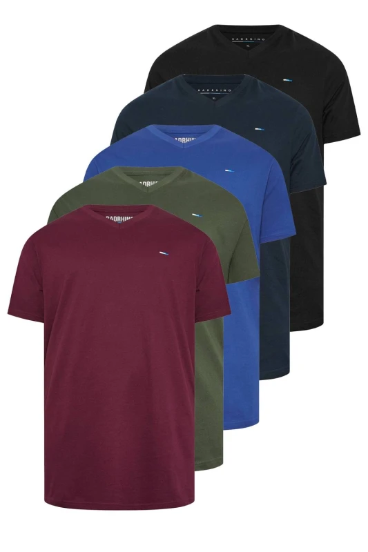 Image of BadRhino Mens 5 Pack V-Neck T-Shirts Size: 2XL Multicolor Male 2XL