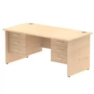 image of Impulse 1600 Rectangle Panel End Leg Desk MAPLE 2 x 3 Drawer Fixed Ped