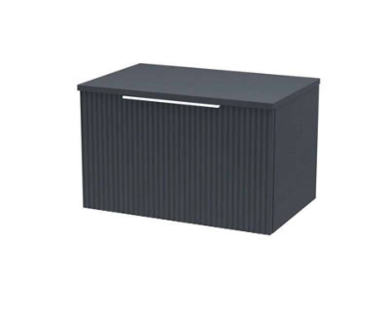 Image of Hudson Reed Fluted Wall Hung 1-Drawer Vanity Unit & Black Laminate Worktop, Sleek Counter Top Vanity Unit In Soft Black, 600mm