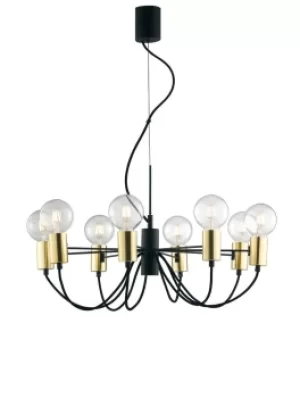 image of Axon 8 Arm Ceiling Pendant, Black, Gold, E27