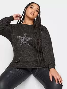 Image of Yours Yours Sequin Start Soft Touch Jumper, Black, Size 16, Women