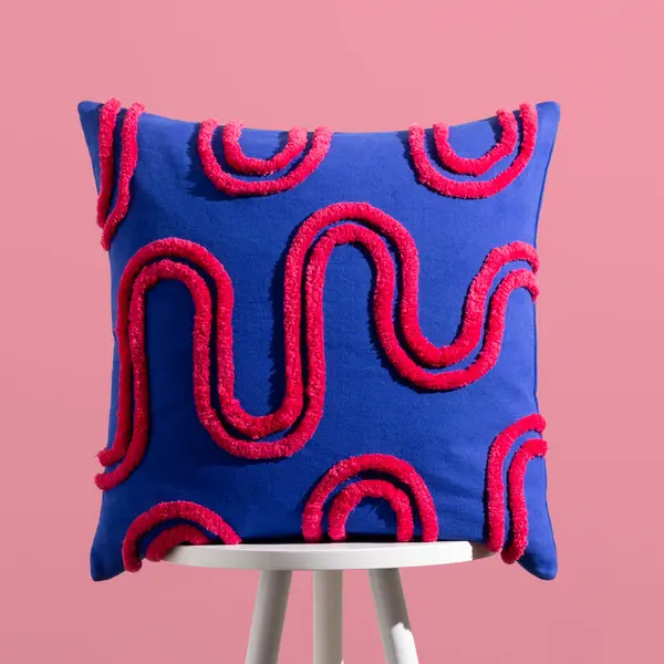 image of Archie Tufted Cushion Cobalt/Pink, Cobalt/Pink / 45 x 45cm / Polyester Filled