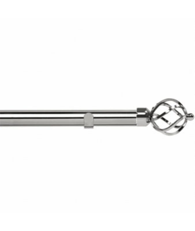 Image of Unknown 28mm Fixed Length Metal Eyelet Curtain Pole Set In Chrome - Cage Finial, 50Cm