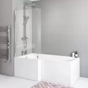 Image of Lomax 1700 x 850 L Shaped Shower Bath Left Hand with Front Panel and Maia 1450mm Chrome Bath Screen