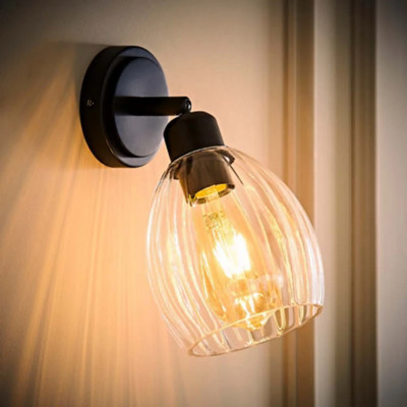 Image of ValueLights ValueLights Cheltenham Ribbed Glass Dome Adjustable Spotlight Wall Light with Bulb in Black One Size Unisex 5059406071171
