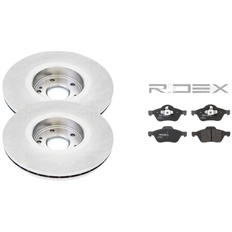 Image of RIDEX 3405B2498 Brake disc and pads set Front Axle, Brake Disc Type: internally vented Brake Set,disc brakes (3405)