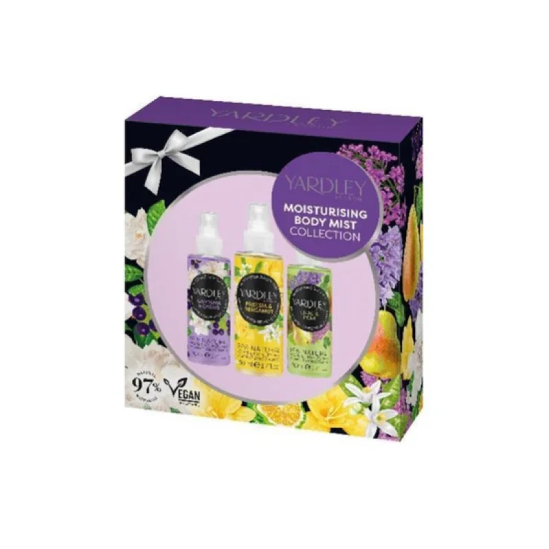 Image of Yardley Moisturising Body Mist Collection Gift Set 50ml Gardenia & Cassis + 50ml Freesia & Bergamot + 50ml Lilac & Pear